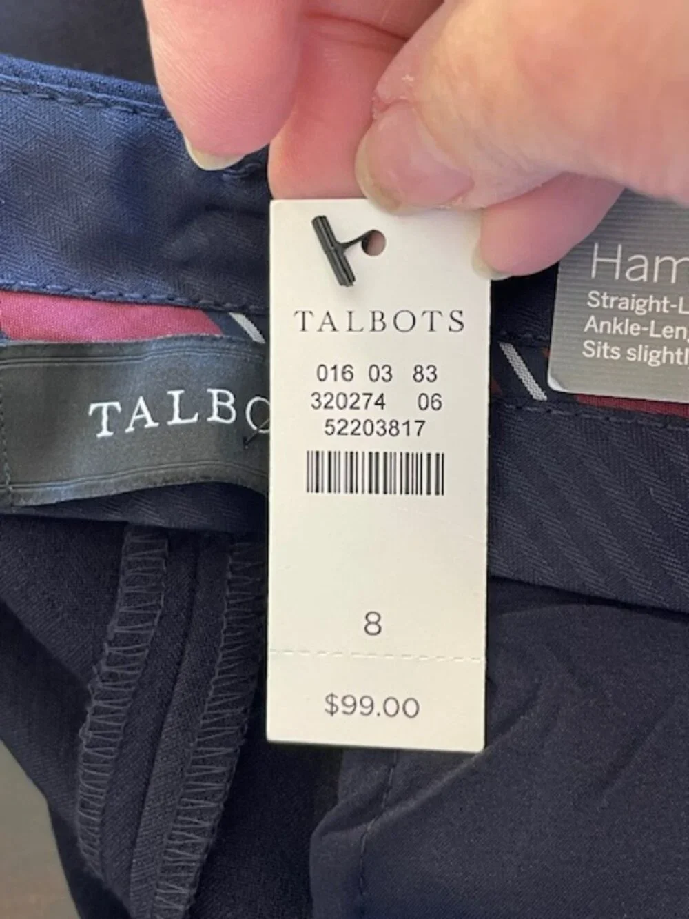 Talbots Hampshire Navy Corpcore Mid Rise Ankle Pants Easy Care Travel NWT 8 - Picture 5 of 10
